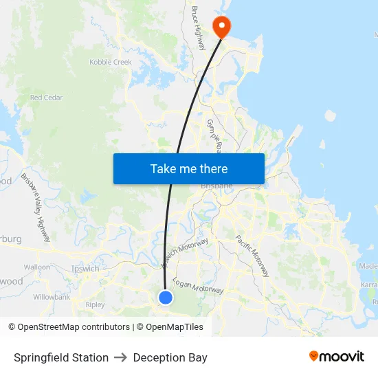 Springfield Station to Deception Bay map