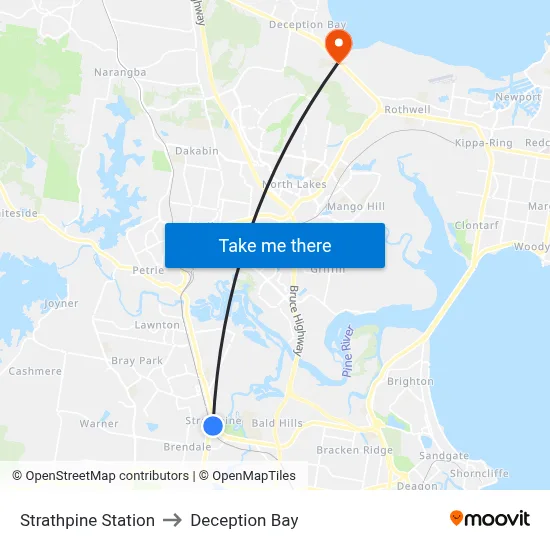 Strathpine Station to Deception Bay map