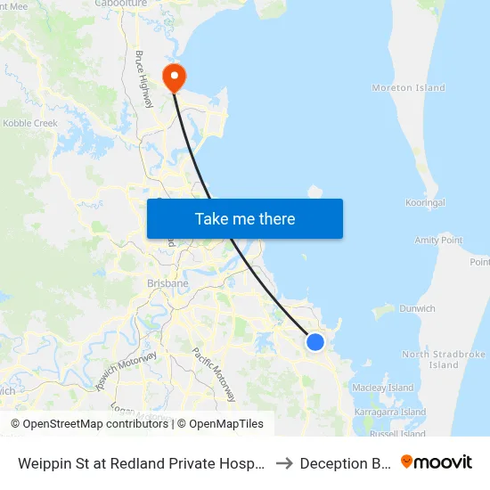 Weippin St at Redland Private Hospital to Deception Bay map
