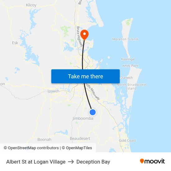 Albert St at Logan Village to Deception Bay map
