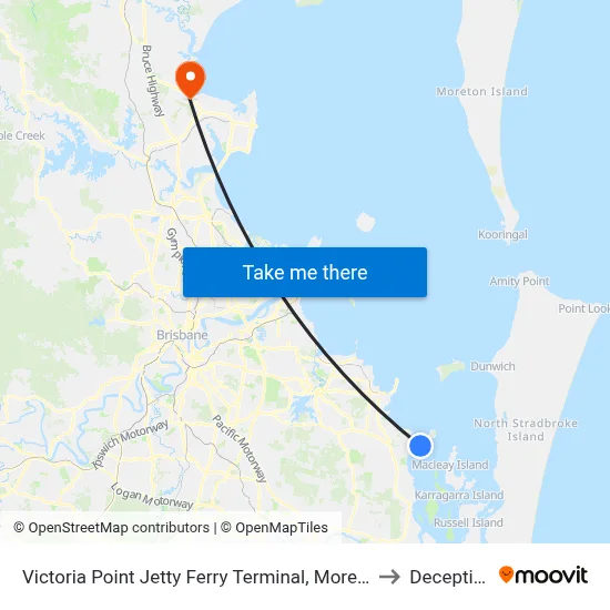 Victoria Point Jetty Ferry Terminal, Moreton Bay (Redland City) to Deception Bay map