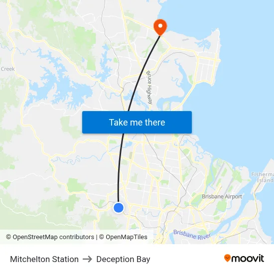 Mitchelton Station to Deception Bay map