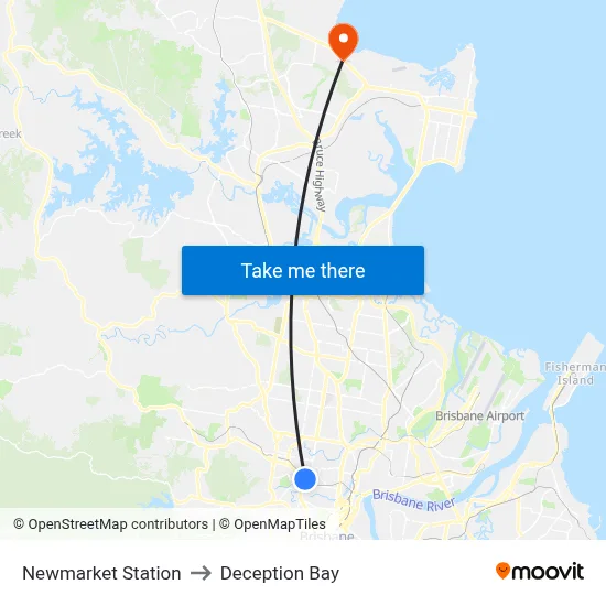 Newmarket Station to Deception Bay map