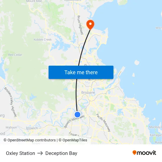 Oxley Station to Deception Bay map