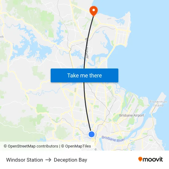 Windsor Station to Deception Bay map