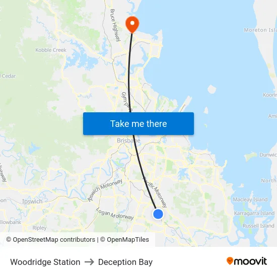 Woodridge Station to Deception Bay map