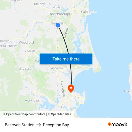 Beerwah Station to Deception Bay map