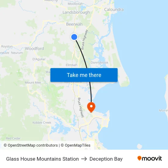 Glass House Mountains Station to Deception Bay map