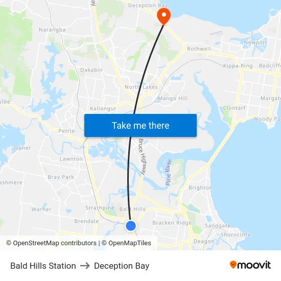 Bald Hills Station to Deception Bay map