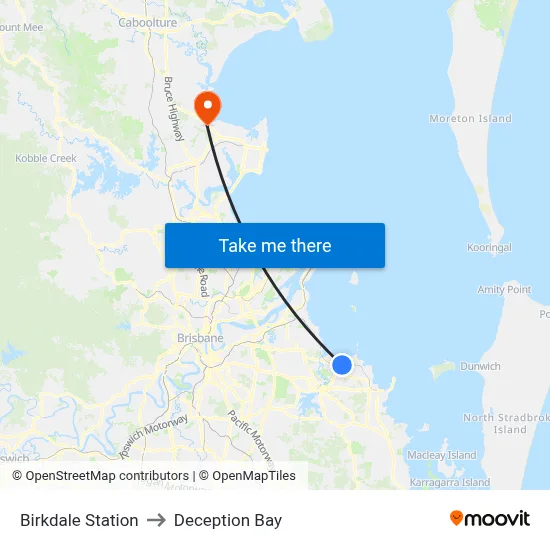 Birkdale Station to Deception Bay map