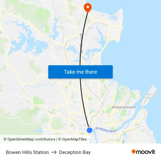 Bowen Hills Station to Deception Bay map
