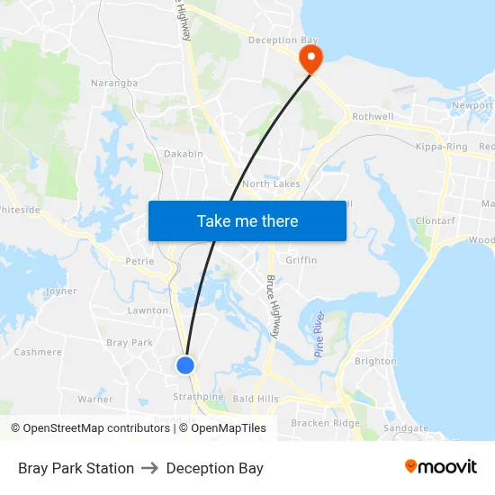 Bray Park Station to Deception Bay map