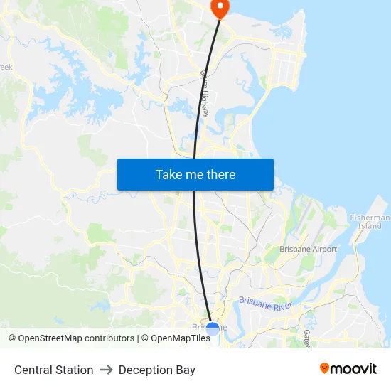 Central Station to Deception Bay map