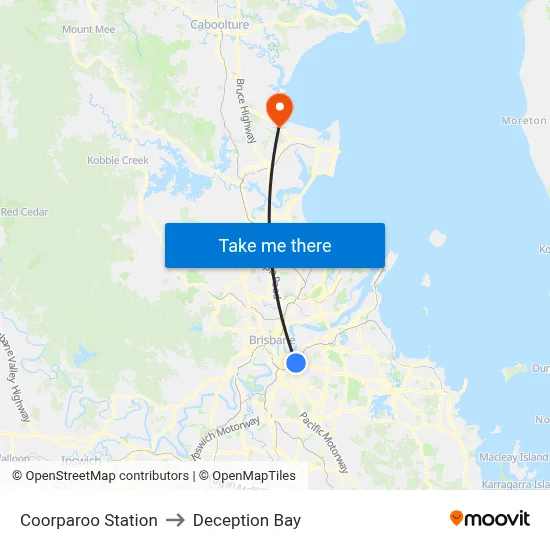 Coorparoo Station to Deception Bay map