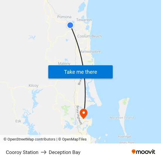 Cooroy Station to Deception Bay map