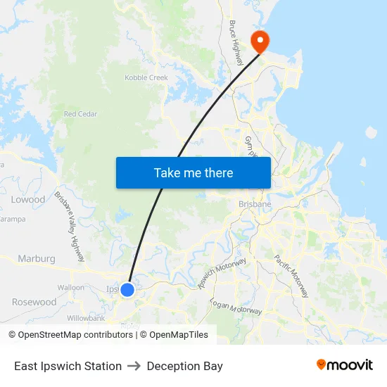 East Ipswich Station to Deception Bay map