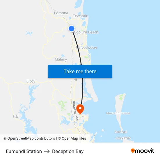 Eumundi Station to Deception Bay map