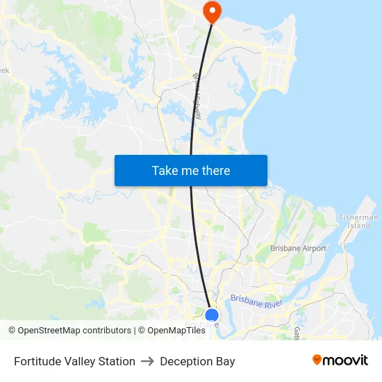 Fortitude Valley Station to Deception Bay map