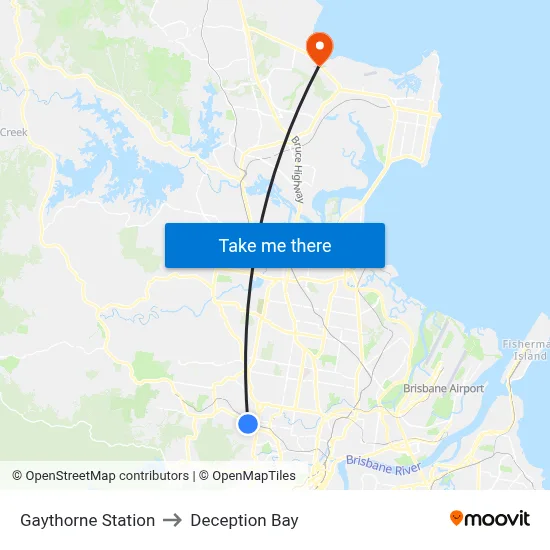 Gaythorne Station to Deception Bay map