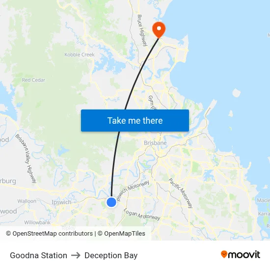 Goodna Station to Deception Bay map