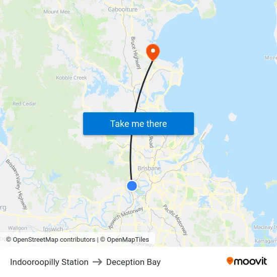 Indooroopilly Station to Deception Bay map