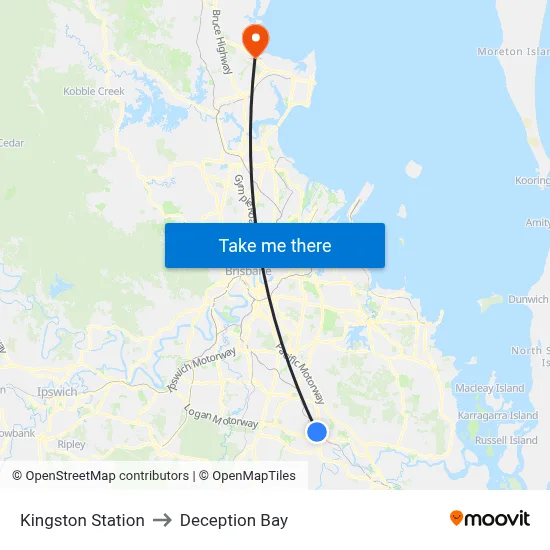 Kingston Station to Deception Bay map