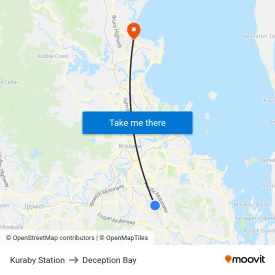 Kuraby Station to Deception Bay map