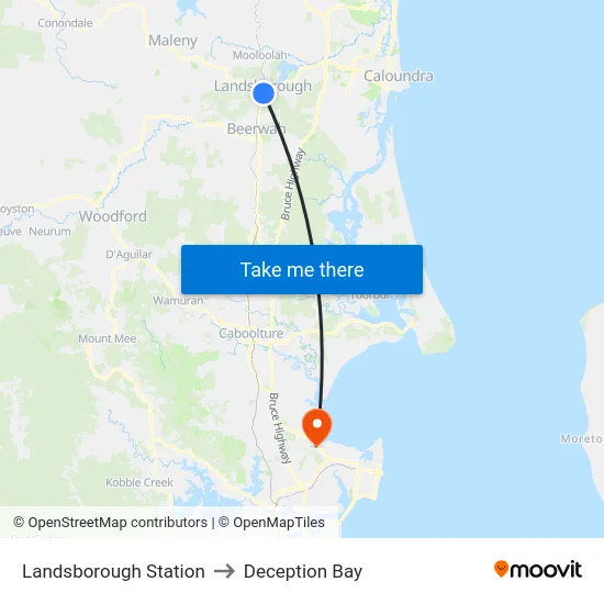 Landsborough Station to Deception Bay map