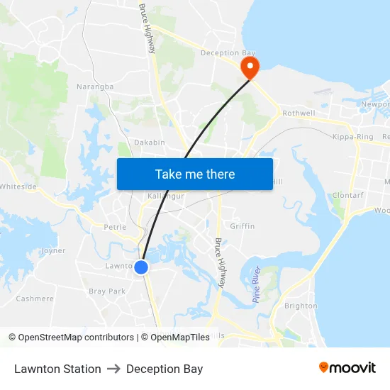 Lawnton Station to Deception Bay map