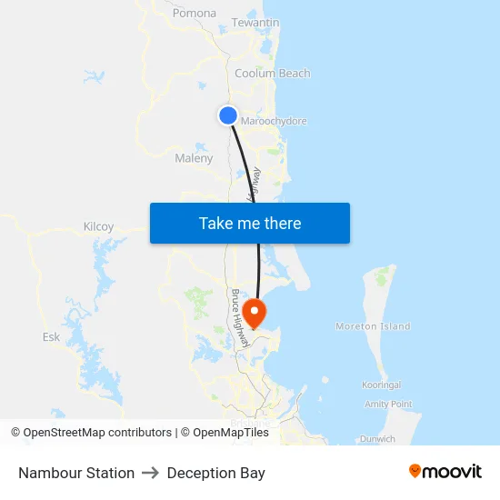 Nambour Station to Deception Bay map