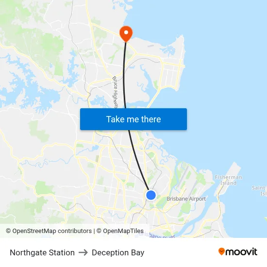 Northgate Station to Deception Bay map