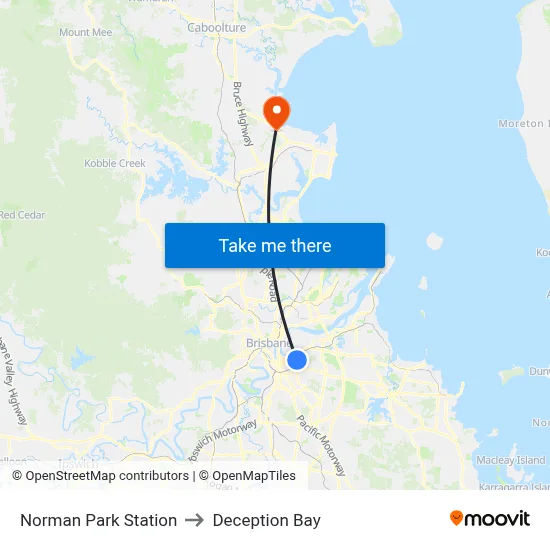 Norman Park Station to Deception Bay map