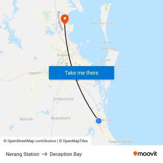 Nerang Station to Deception Bay map