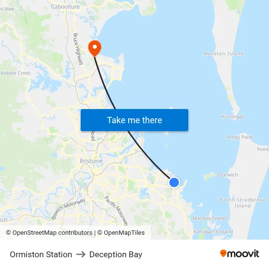 Ormiston Station to Deception Bay map