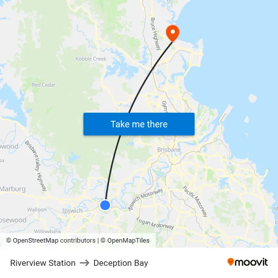 Riverview Station to Deception Bay map