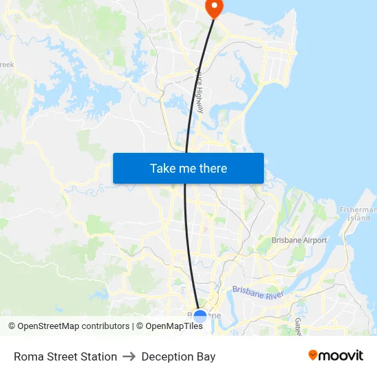 Roma Street Station to Deception Bay map