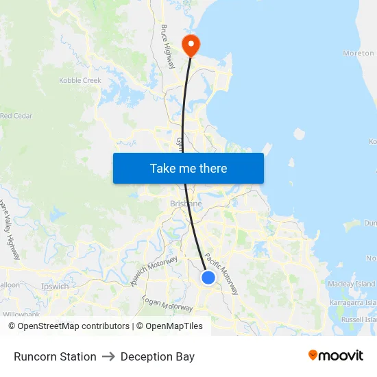 Runcorn Station to Deception Bay map