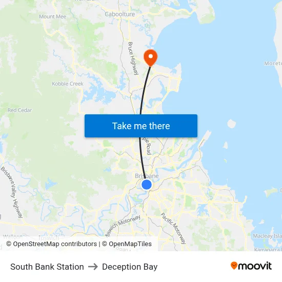 South Bank Station to Deception Bay map