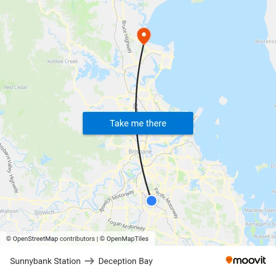 Sunnybank Station to Deception Bay map
