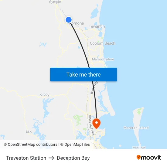 Traveston Station to Deception Bay map