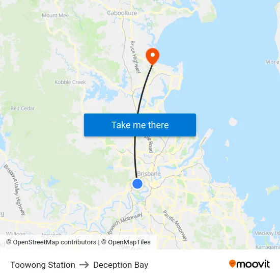 Toowong Station to Deception Bay map