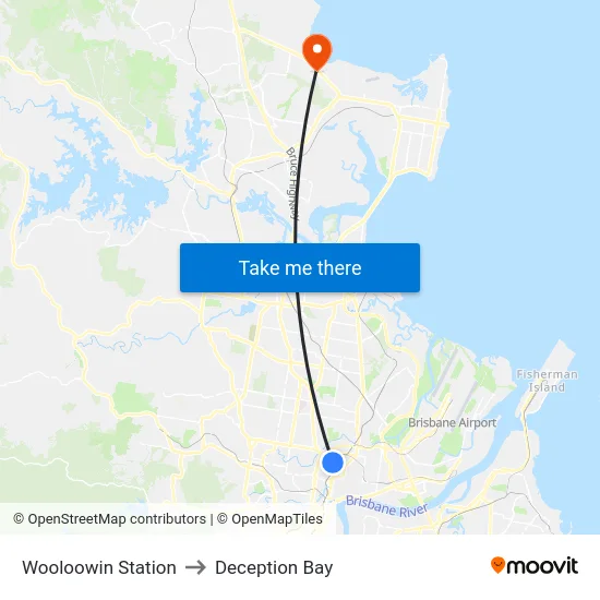 Wooloowin Station to Deception Bay map
