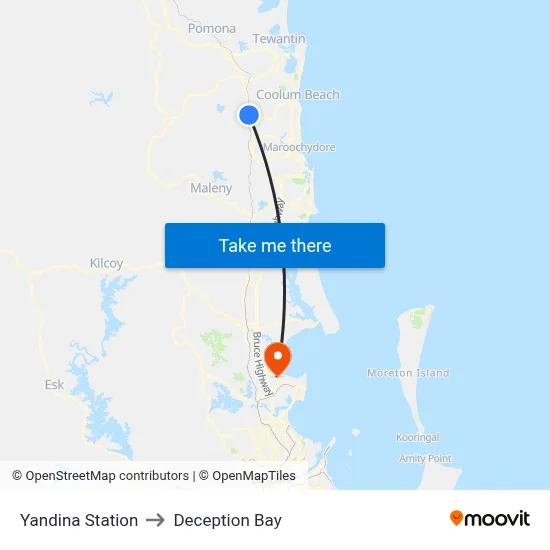 Yandina Station to Deception Bay map