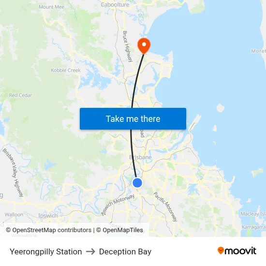 Yeerongpilly Station to Deception Bay map