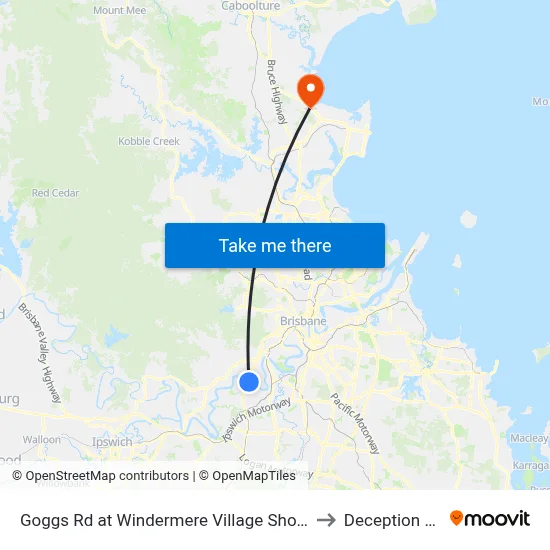 Goggs Rd at Windermere Village Shopping to Deception Bay map