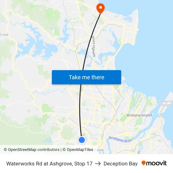 Waterworks Rd at Ashgrove, Stop 17 to Deception Bay map