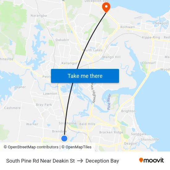 South Pine Rd Near Deakin St to Deception Bay map