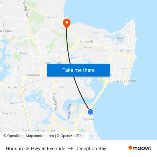 Hornibrook Hwy at Eventide to Deception Bay map