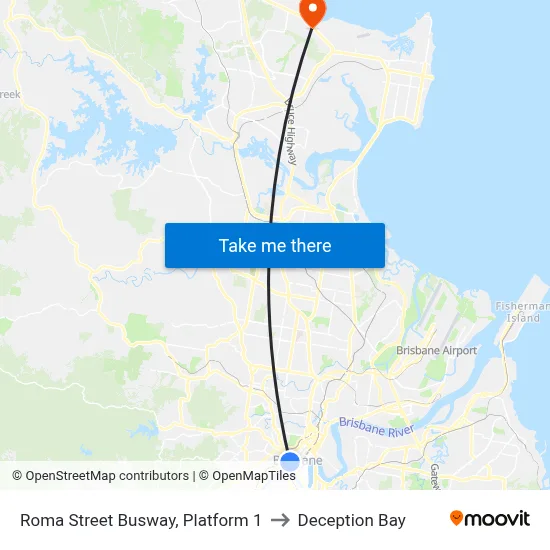 Roma Street Busway, Platform 1 to Deception Bay map