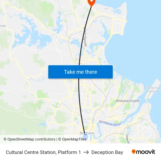 Cultural Centre Station, Platform 1 to Deception Bay map